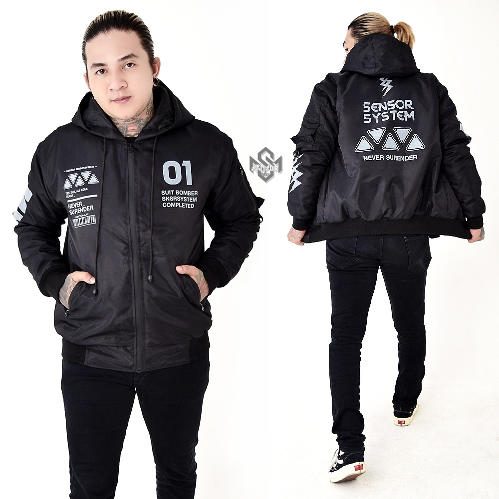 SNSR - Jaket Bomber NEVER SURENDER SENSOR SYSTEM / Jaket Bomber Pria Hoodie / Jaket Bomber Pria