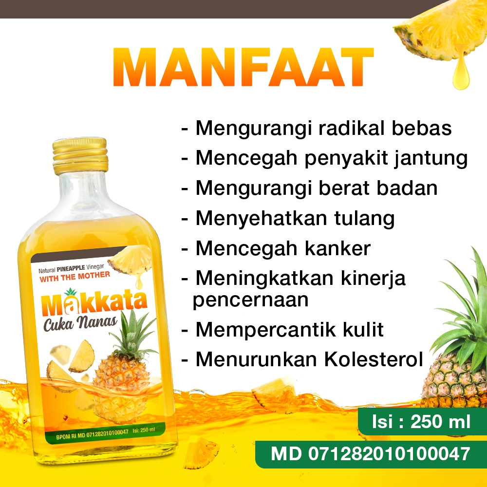 

MAKKATA CUKA NANAS ORIGINAL Organic Pineapple Cider Vinegar With The Mother Bebas Gula Dan Bebas Tambahan Air