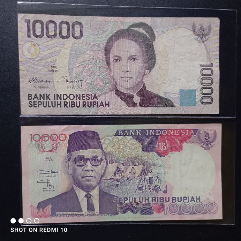 paket 2 lembar uang kertas kuno variasi 10000 tahun 90'an bekas beredar asli