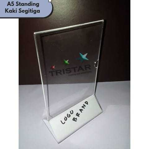 Tempat Brosur A5 Tipe Kaki Segitiga  Potrait 2 Sisi Akrilik 2mm - Tent Holder / Tent Card Stand Disp