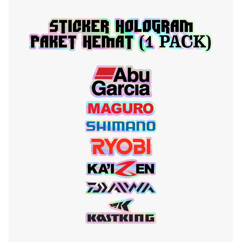 Stiker Pancing Hologram Pack Isi 20pcs logo dan 7pcs Logo brand mancing terkenal  Murah Stiker untuk