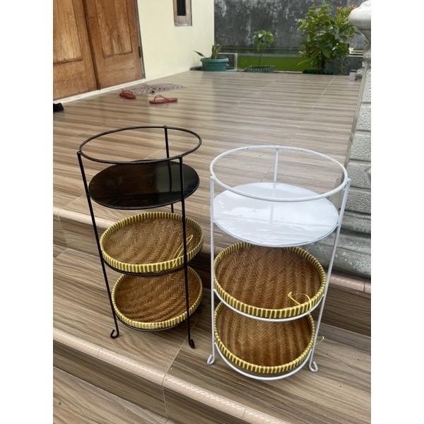 RAK BAWANG / Tempat wadah Bumbu 3 susun datar Anyaman Bambu Serbaguna