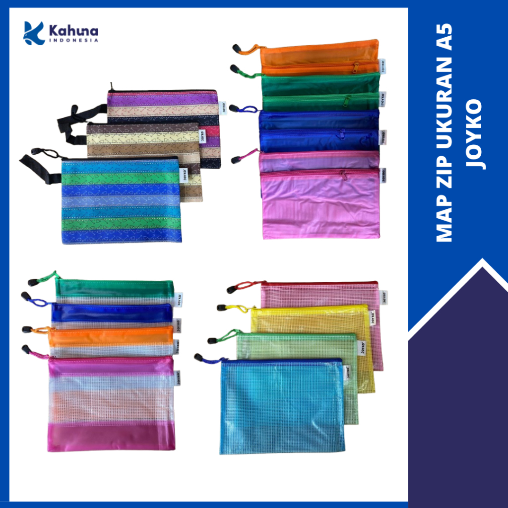 

Map Zip A5 Joyko/ Zipper Document Bag ukuran A5 DCB Joyko Polos dan Motif berbagai warna Joyko