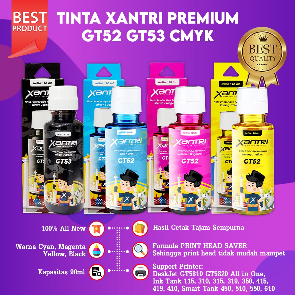 FixPrint - Tinta Refill Xantri Original GT-51 GT-52 90ml GT-53XL 135ml Black Color Compatible for Pr