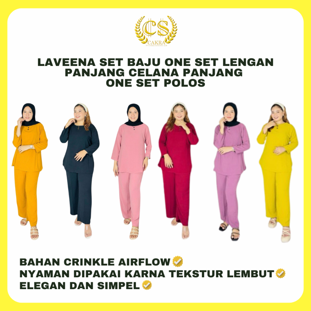 CS Laveena Set Baju One Set Lengan Panjang Celana Panjang One Set Polos