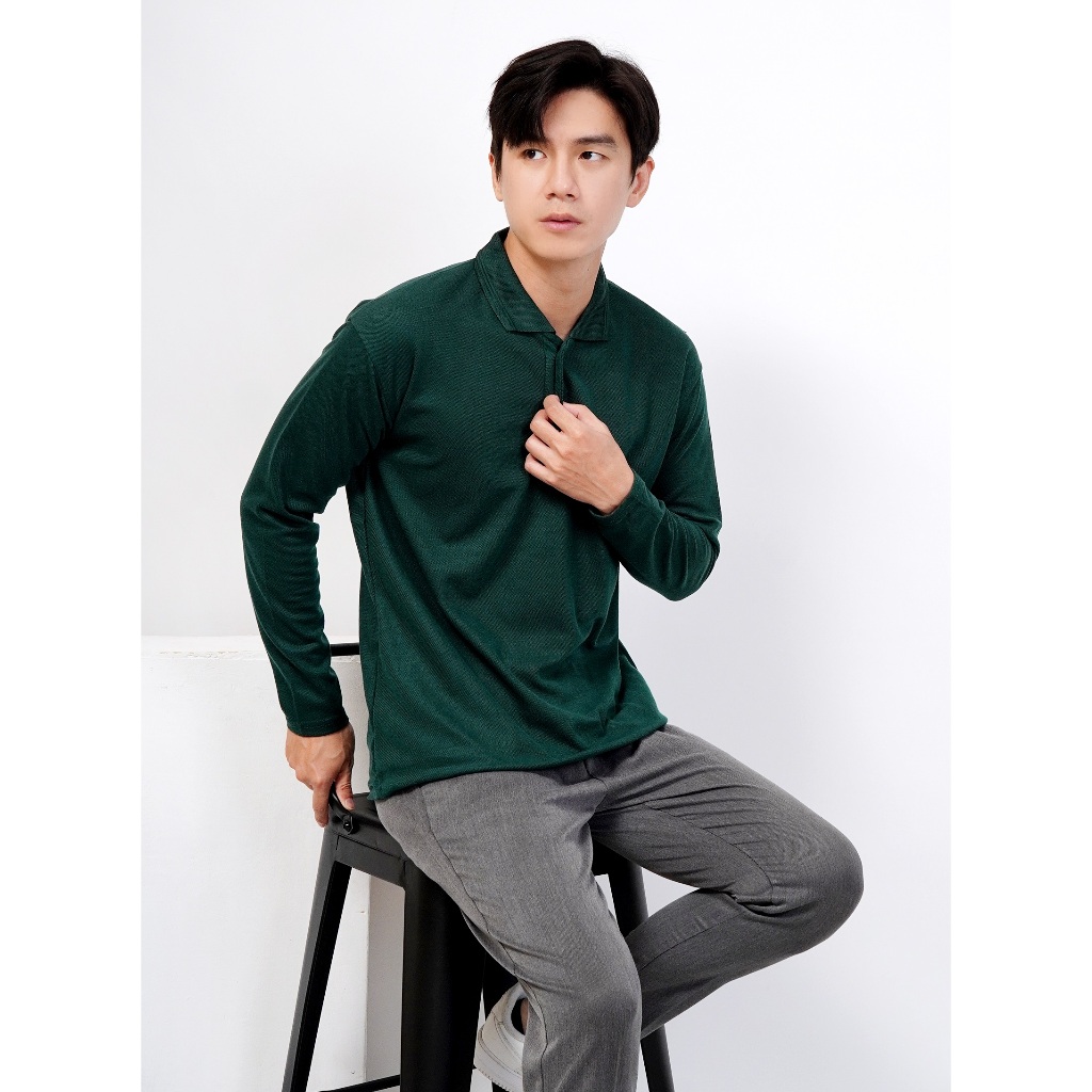 Kerah panjang HIJAU ARMY/HIJAU BOTOL WINSTAR / polo polos panjang / Kaos kerah pria lengan panjang /