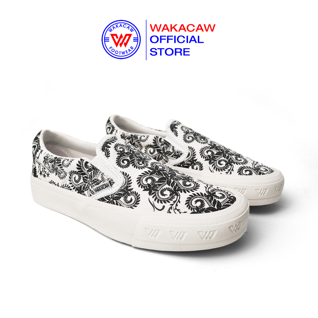 WAKACAW - Batikal White Series Sepatu Wakacaw Sepatu Slip On Selop Casual Vulcanised Skate Board Pri