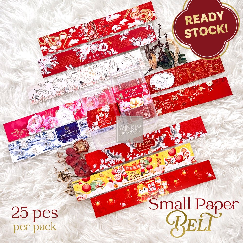 

25pcs Paper BELT Imlek 2025 SNAKE / Sabuk Toples Parcel Sincia / Label Panjang Hampers Cookies CNY SHIO ULAR