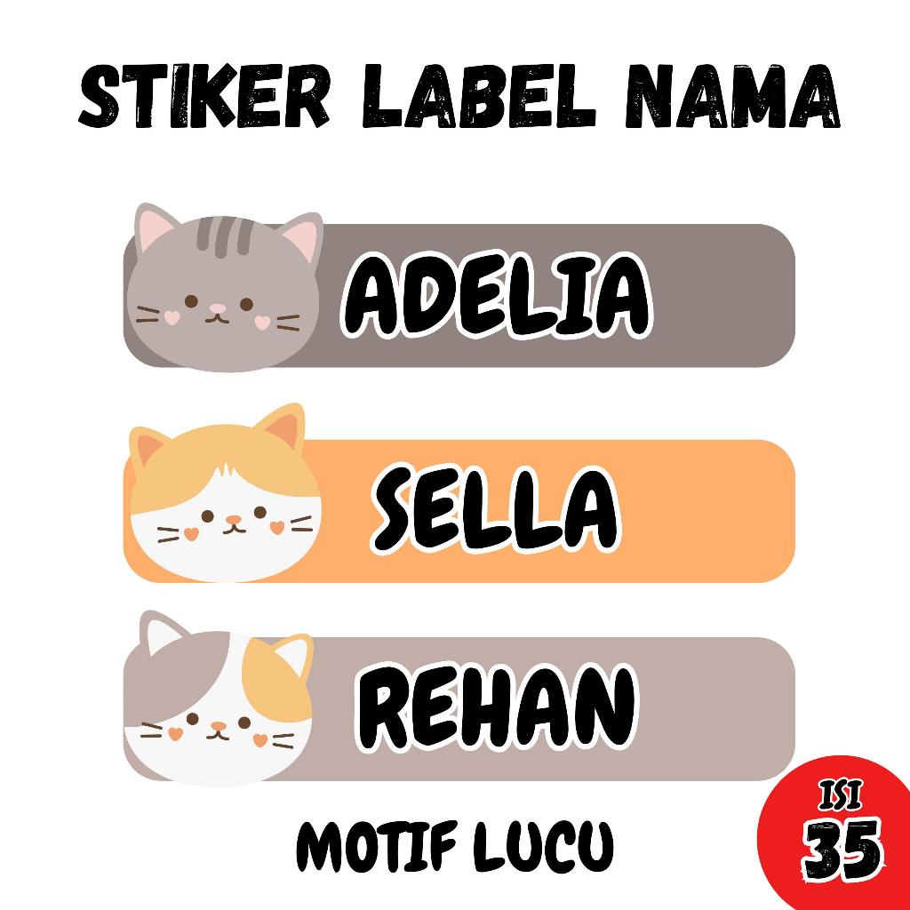 

Stiker Lucu Custom Nama Stiker Label Lucu Karakter Kucing isi 35 pcs