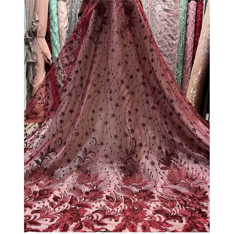 NEW...Kain Tile Akar Mutiara Bordir Pinggir/Bahan Kebaya Brokat Tulle