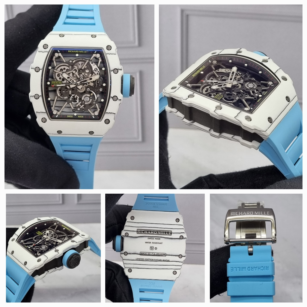 Jam Tangan RICHARD Tourbillon MILLE RM35-01 Carbon Dial Blue Swiss Automatic Manual Winding