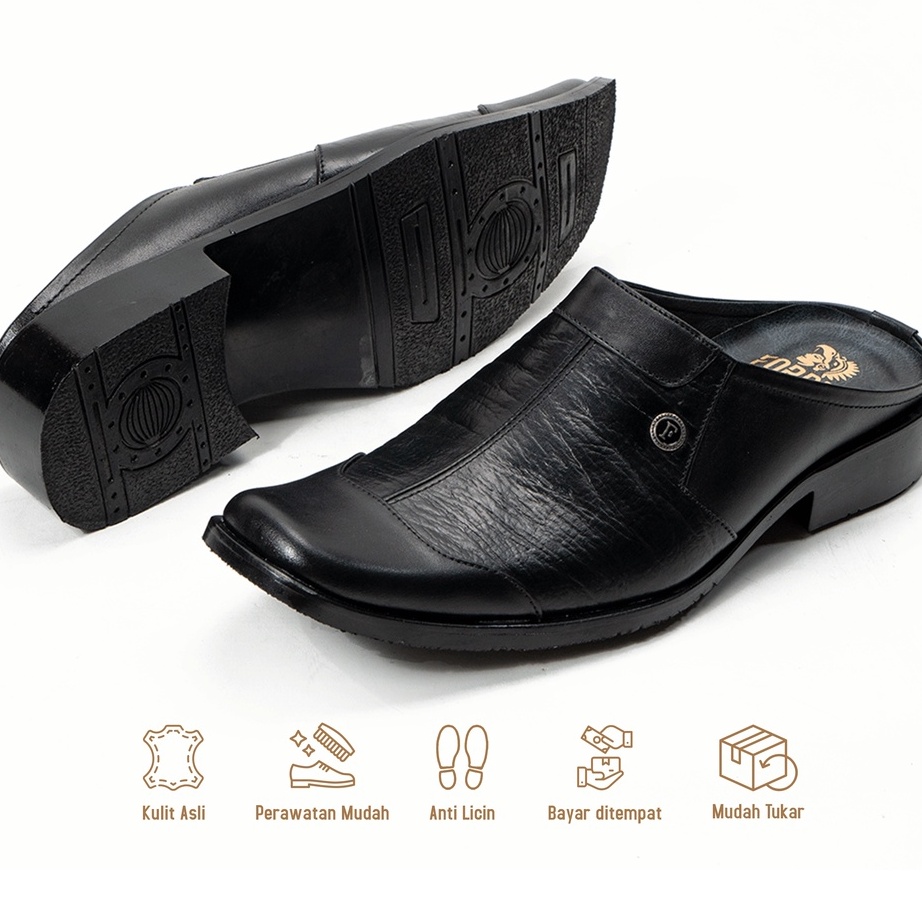 Sandal Slop Bustong Pria Kulit Asli Semi Formal ginal Fordza 811