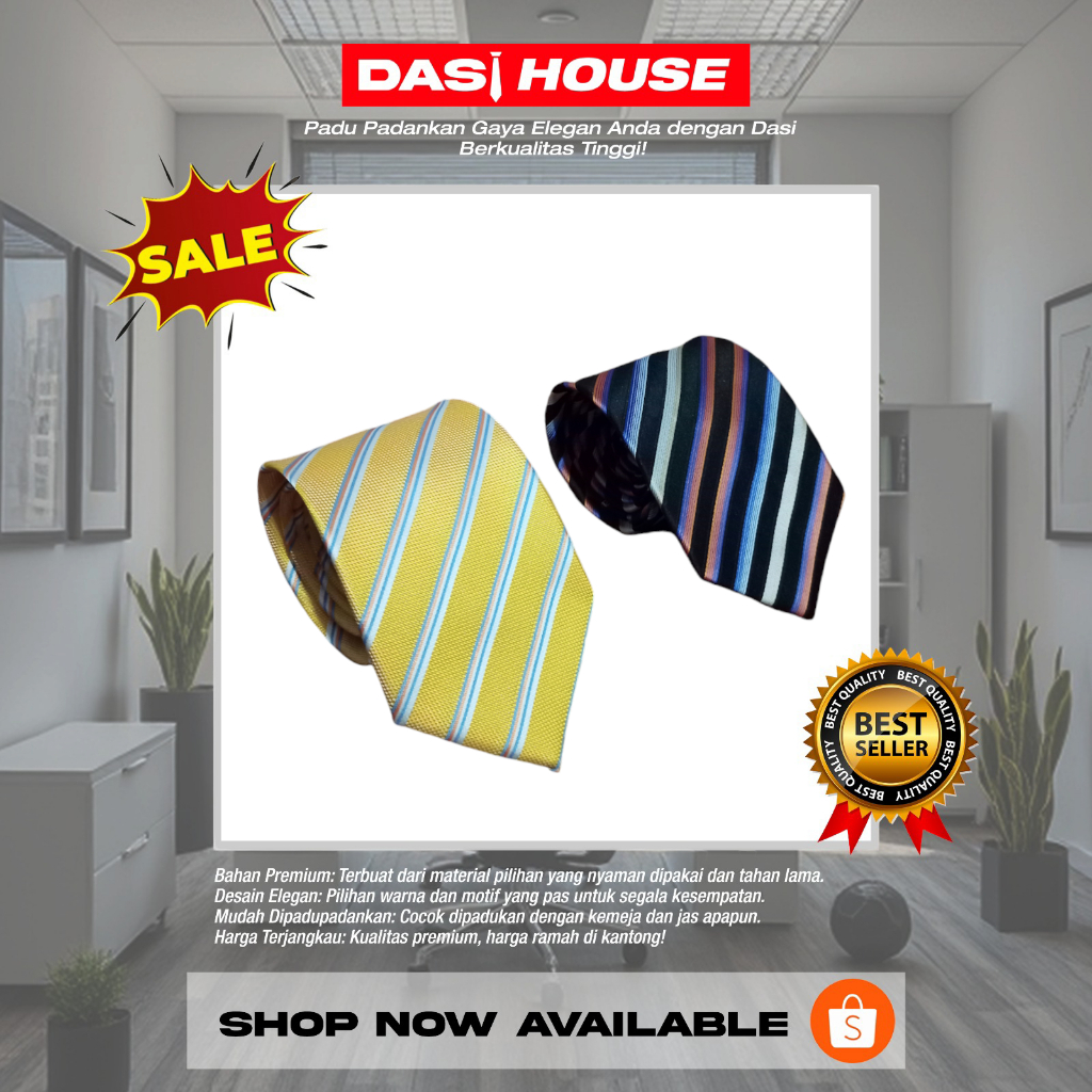 Dasi Kuning & Hitam Motif Garis Standar Formal