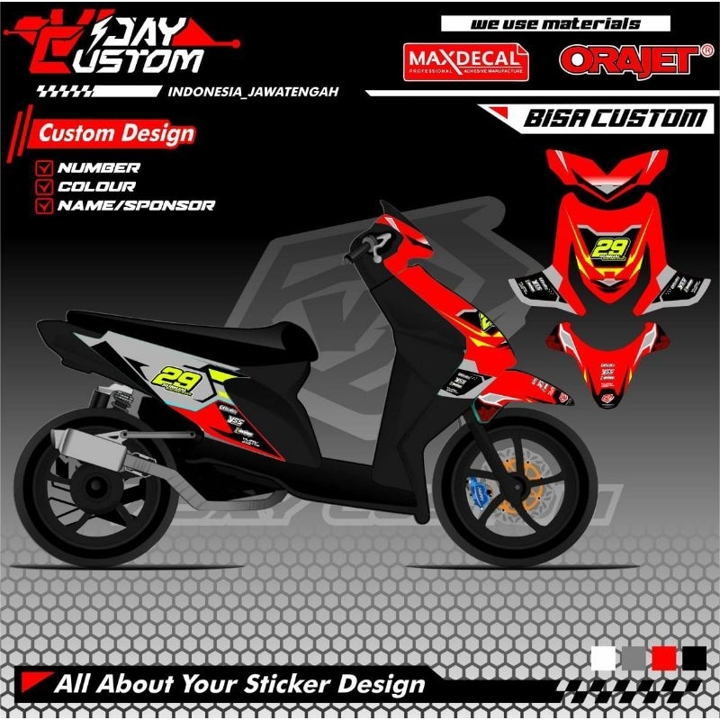 Striping Stiker Sticer Decal Dekal Emblem Motor Honda Beat Karbu Carbu Fi New Deluxe Warna Putih Mer