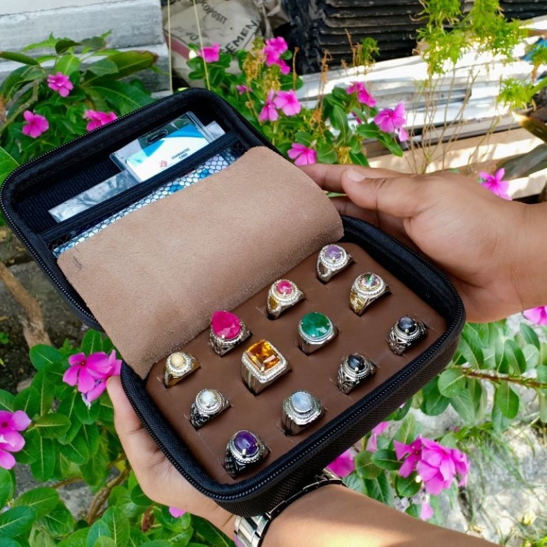 KODE N52T Dompet tas cincin akik dan permata kulit asli