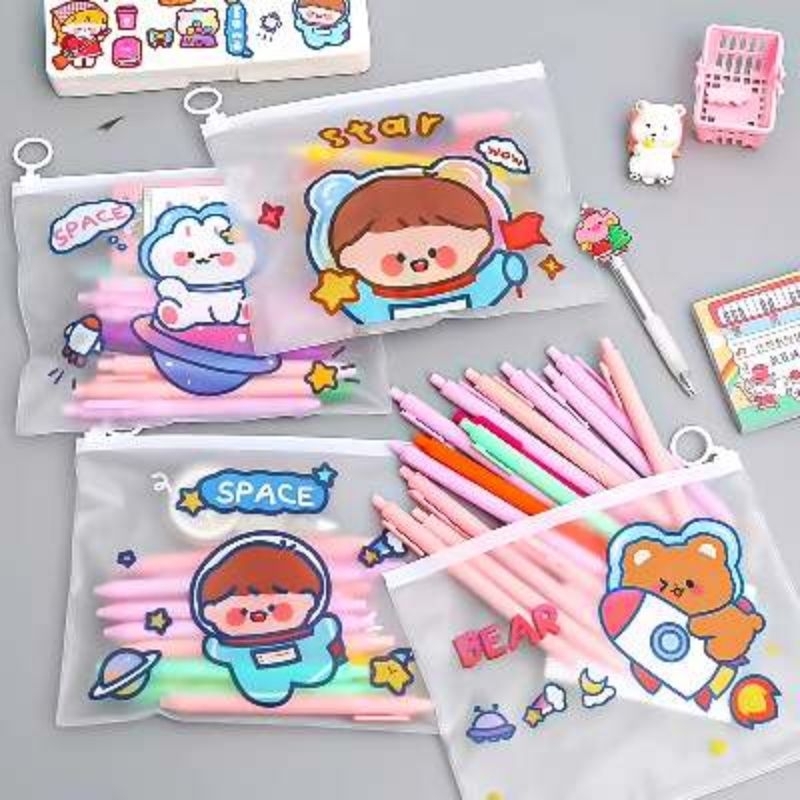 

Satuan- Tas folder ziplock transparan motif kartun lucu/ Tas organizer stationery anak sekolah
