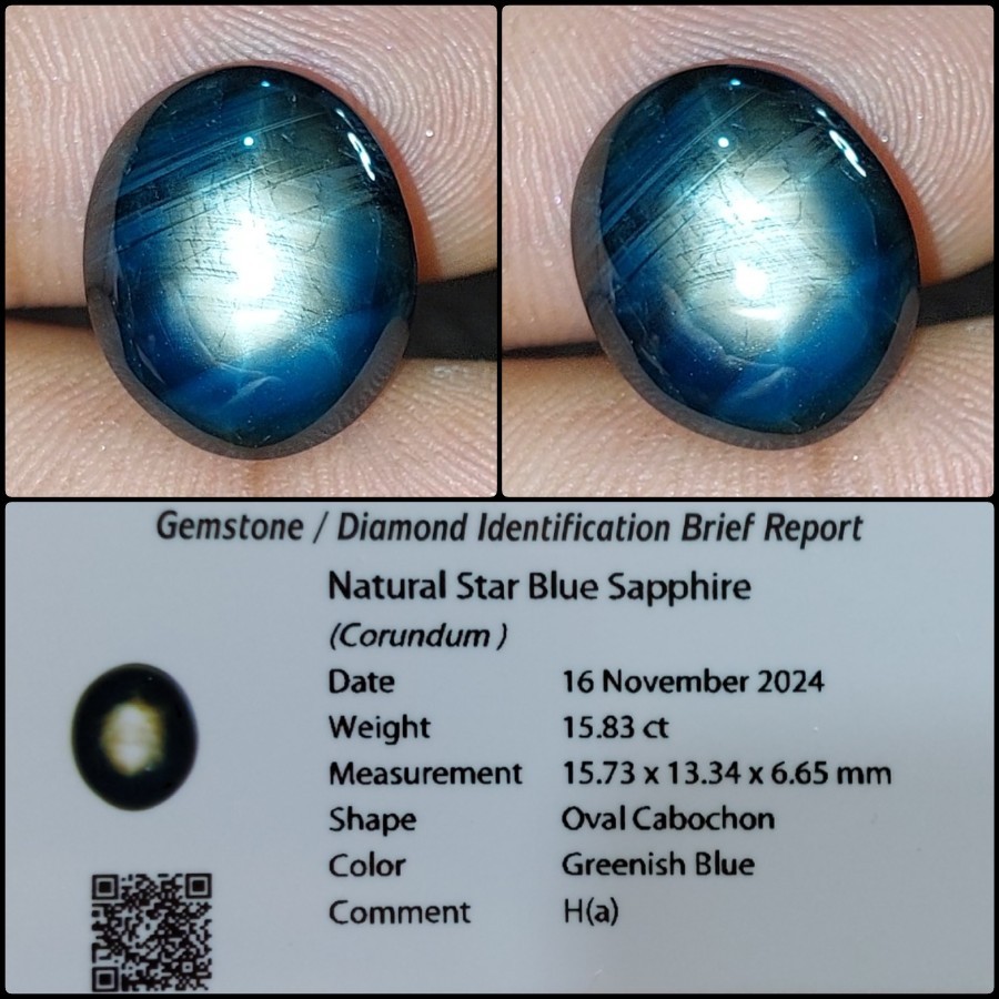 Natural Blue Star Sapphire Asli Batu Permata Safir Biru Gemstone Big Table Size Memo Lab