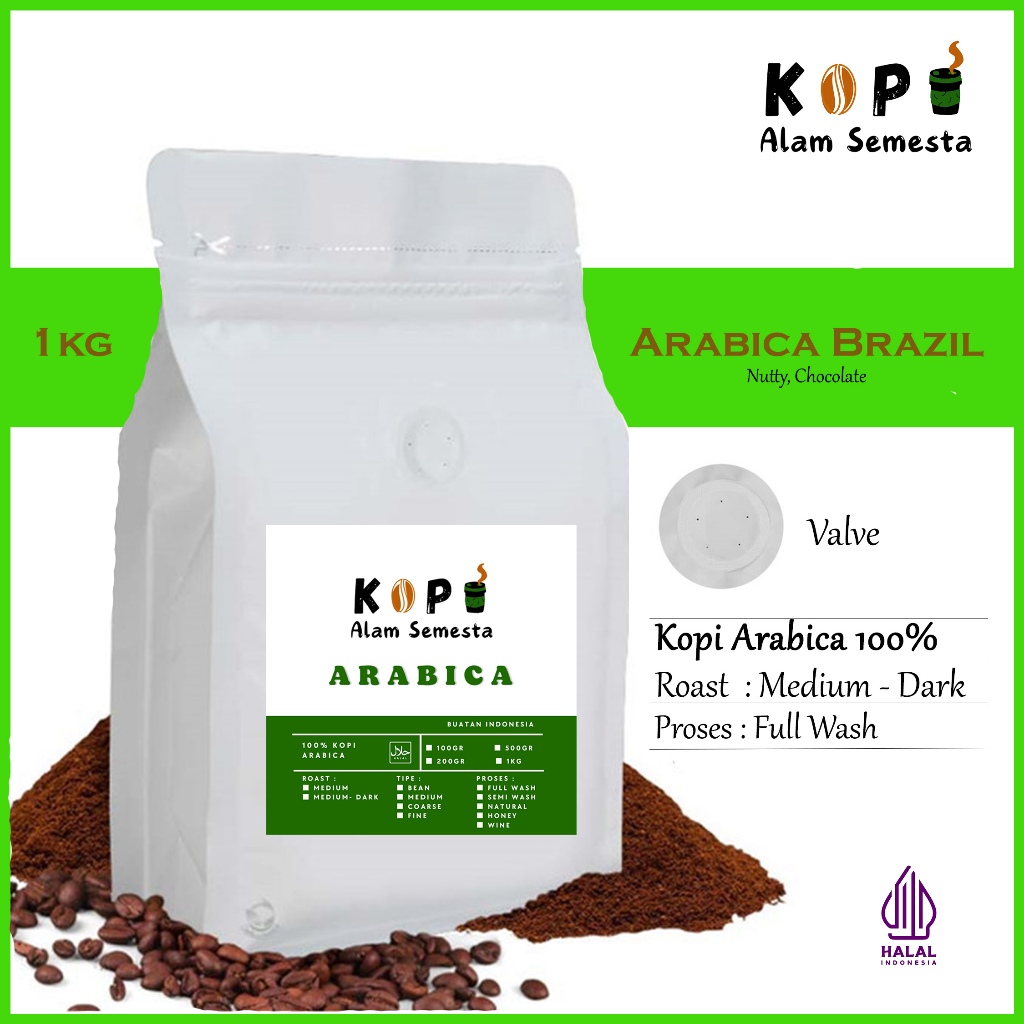 

KAS Kopi Arabica Brazil - Roasted Bean - Kopi Bean - Kopi Bubuk 1Kg