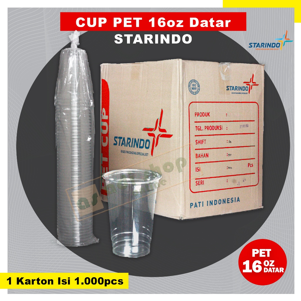 Cup PET 16oz Datar Starindo / Gelas Plastik PET