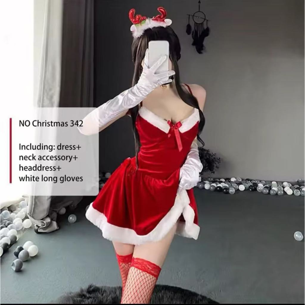 Christmas Cosplay Costume Dresses Women Santa Velvet Bunny Girl Lingerie Christmas Halloween Party C