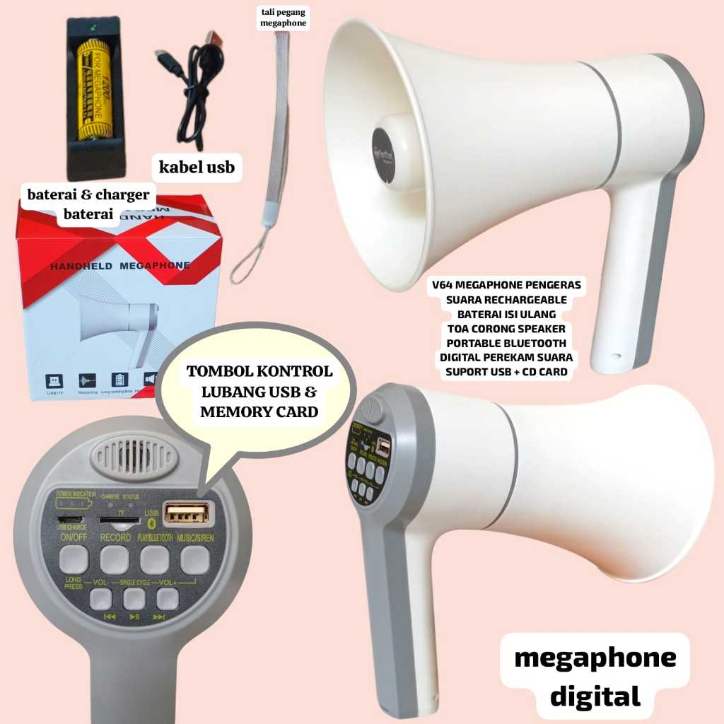V64 ORI TOA MEGAPHONE SPEAKER PENGERAS SUARA RECHARGEABLE BATERAI ISI ULANG TOA CORONG SPK SPEKER Bl