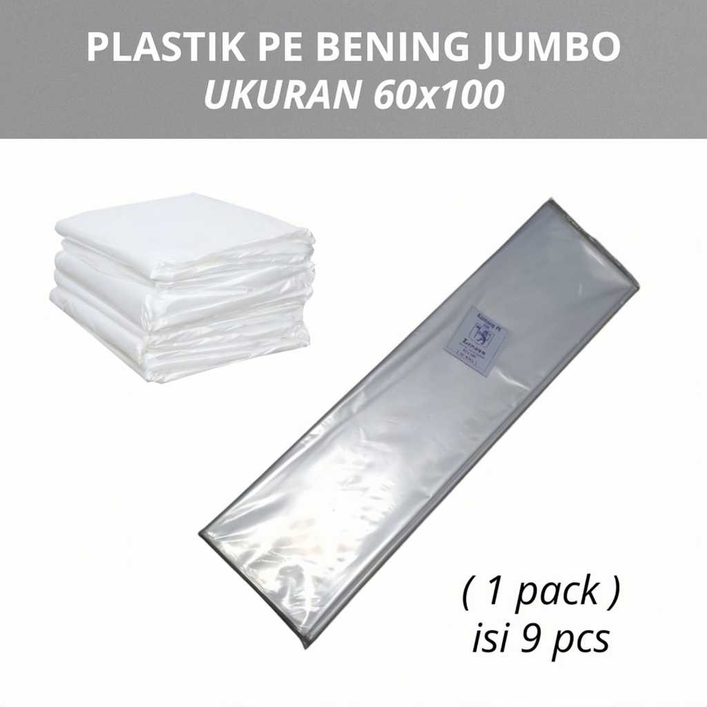 Plastik PE Bening 60x100 cm - Tebal 0.5 Micron (Isi 9 pcs / Pack)