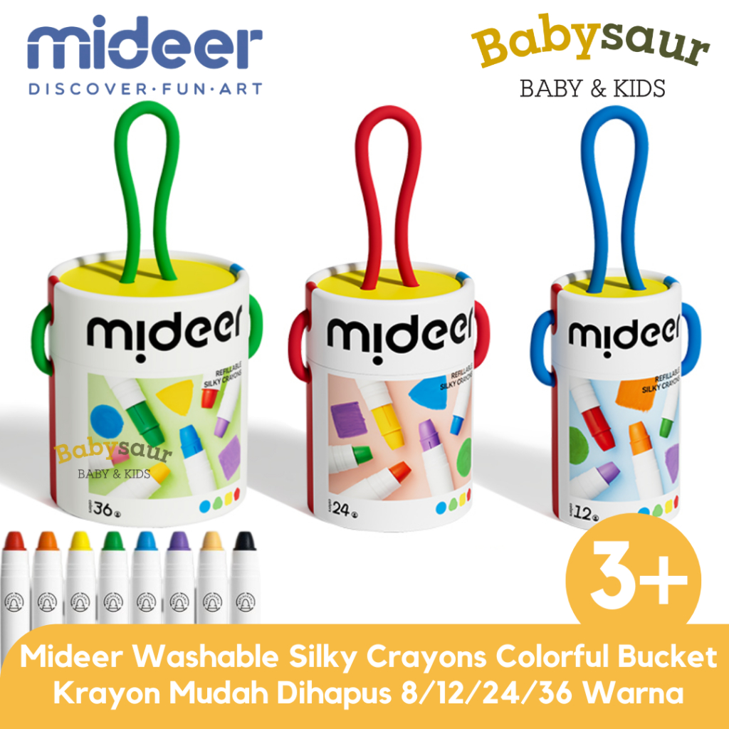 

Mideer Washable Silky Crayon 8 / 12 / 24 / 36 Warna Colorful Bucket Krayon Mewarnai Alat Warna Set Anak Wipe and Clean