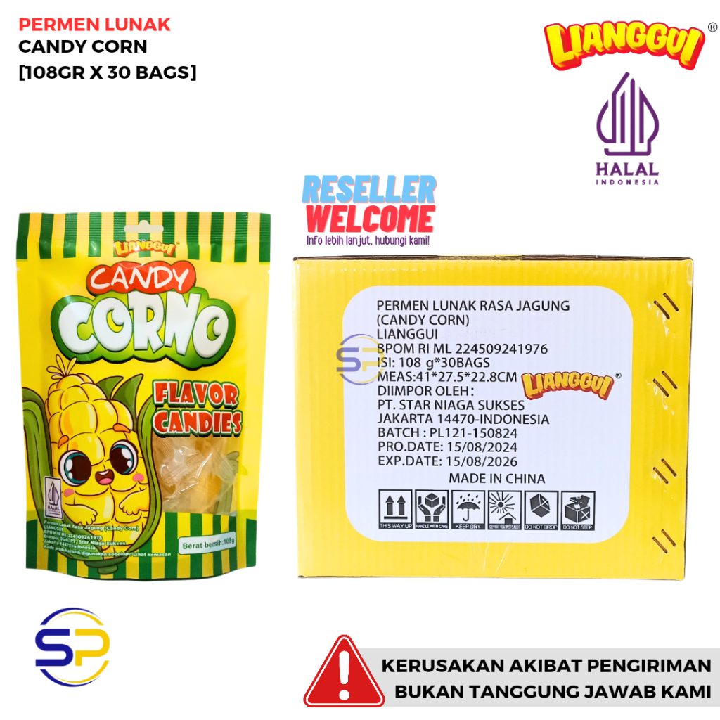 

PERMEN LUNAK CANDY CORN 108 GRAM [1 DUS, ISI 30 BAGS] - LIANGGUI