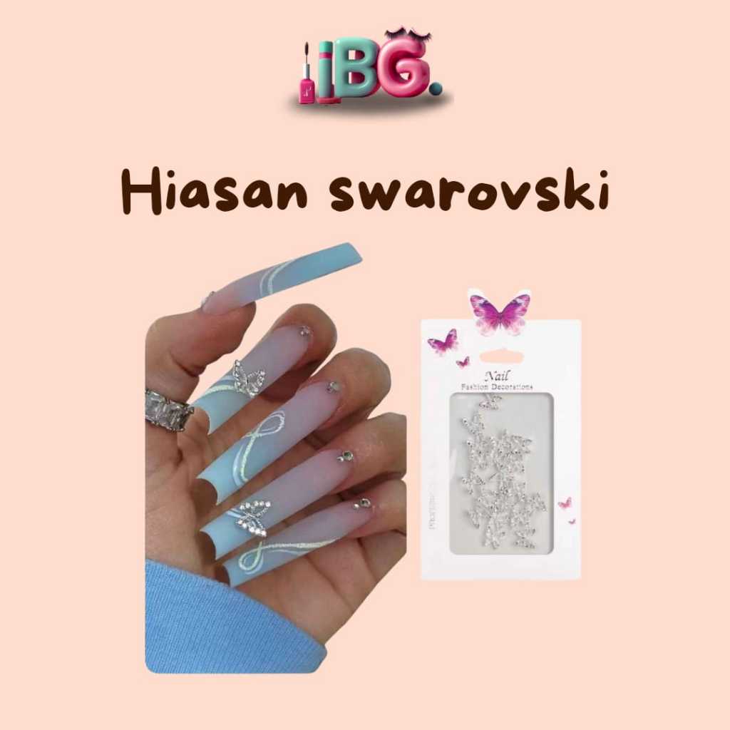 Swarovski Kuku Bentuk Kupu Kupu Hiasan Kuku Kupu Hiasan Swarovski Kupu Hiasan Kupu 3D Rhinestones Kuku Kupu