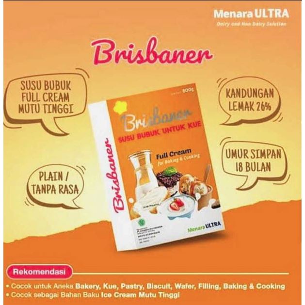 

Brisbaner Susu Bubuk Fullcream untuk baking dan memasak 800gr