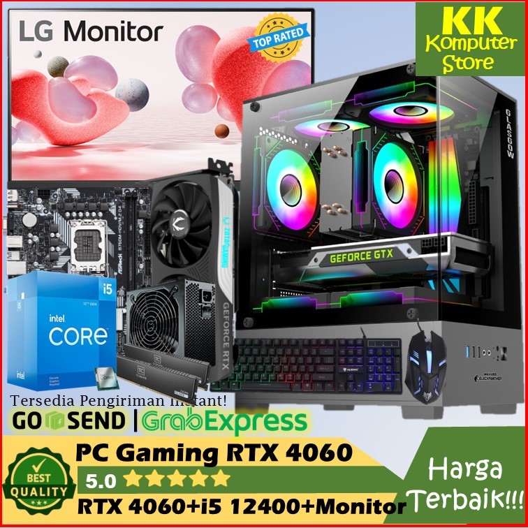 pc gaming rtx 4060 8gb fulset monitor | pc rakitan intel core i5 12400f | rtx 4060 8gb | ram 16gb