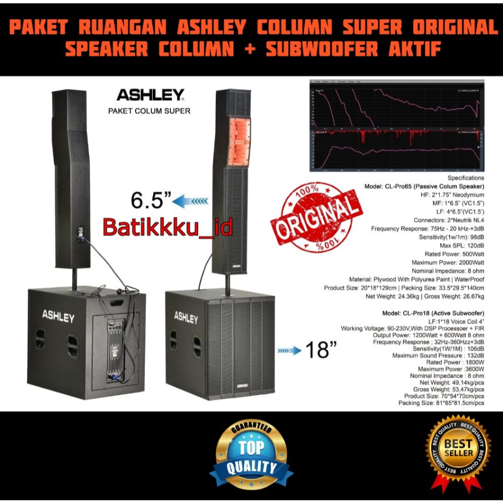 Paket ASHLEY COLUMN SUPER COLUMN SPEAKER 6,5 Inch + SUBWOOFER Aktif 18 Inch ORIGINAL CLA PRO 65 CL P