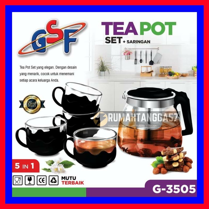 TEA POT GSF G-3505 / TEA POT SET + SARINGAN TEH 5PCS GSF G 3505 / TEKO KACA SET + SARINGAN TEH 5PCS 