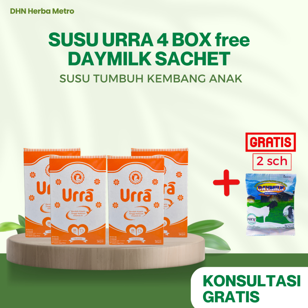 

URRA Susu Kambing Saneen Untuk Penambah Berat Badan & Tinggi Badan Anak - 4 Box Free Daymilk sachet