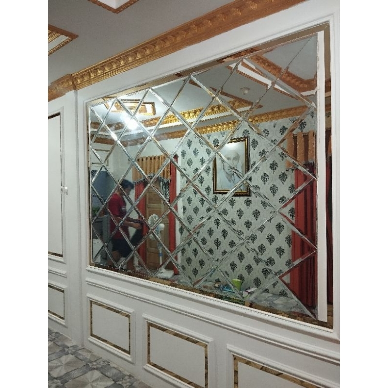 KACA BEVEL DINDING WALL MOULDING TEBAL 5MM PALING MURAH BEVEL 1.5 CM panjang 1meter lebar 1 meter
