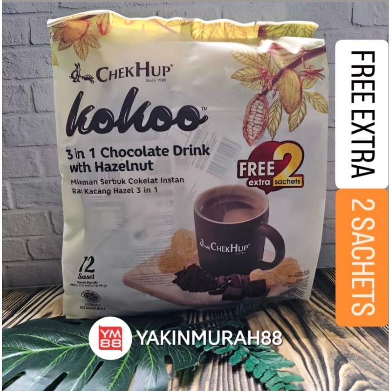 

ChekHup KOKOO CHOCOLATE DRINK CHOCOLATE/WITH HAZELNUT 3in1 ISI 14 STIK ( 12 FREE 2 STIK ) Produk Malaysia