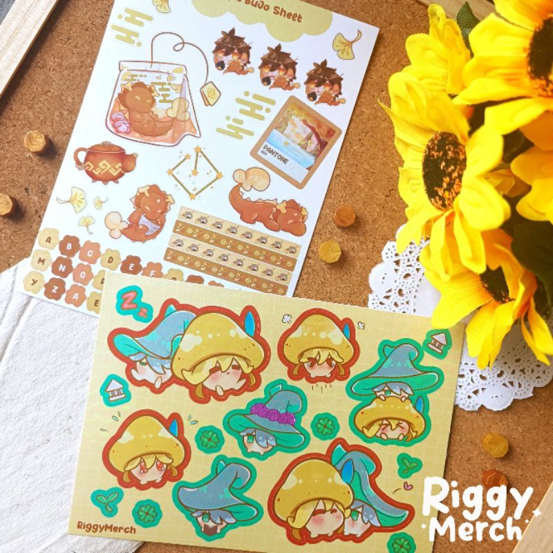 

(RiggyMerch) Genshin Impact Journaling Sticker Sheet A6 | Zhongli Rex Lapis, Fungi Kavetham