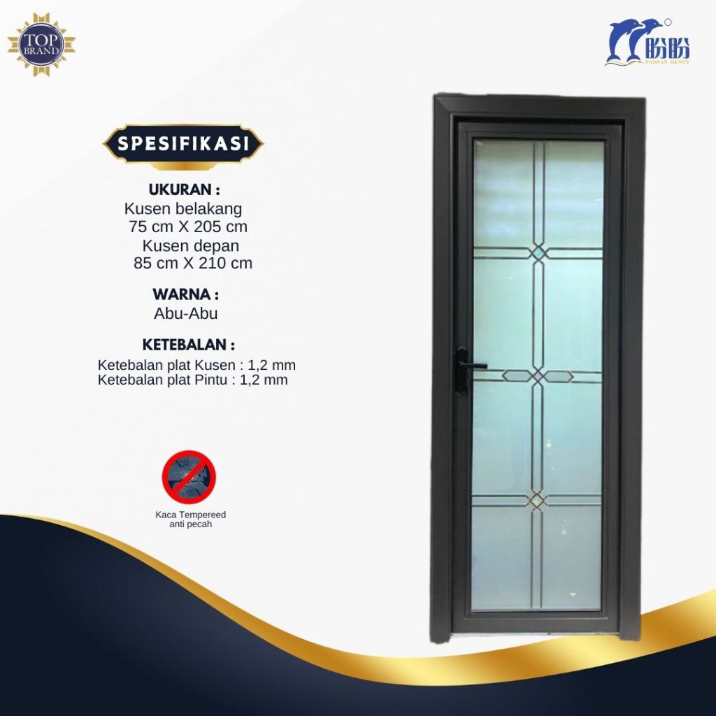 PINTU TOILET ALUMUNIUM/PINTU DOUBLE KACA TEMPERED/PINTU KAMAR MANDI/PINTU TOILET PANPAN