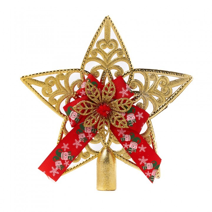 Hiasan Top Bintang Pohon Natal Gold Pita Snowman bintang natal aksesoris natal dekorasi natal hiasan