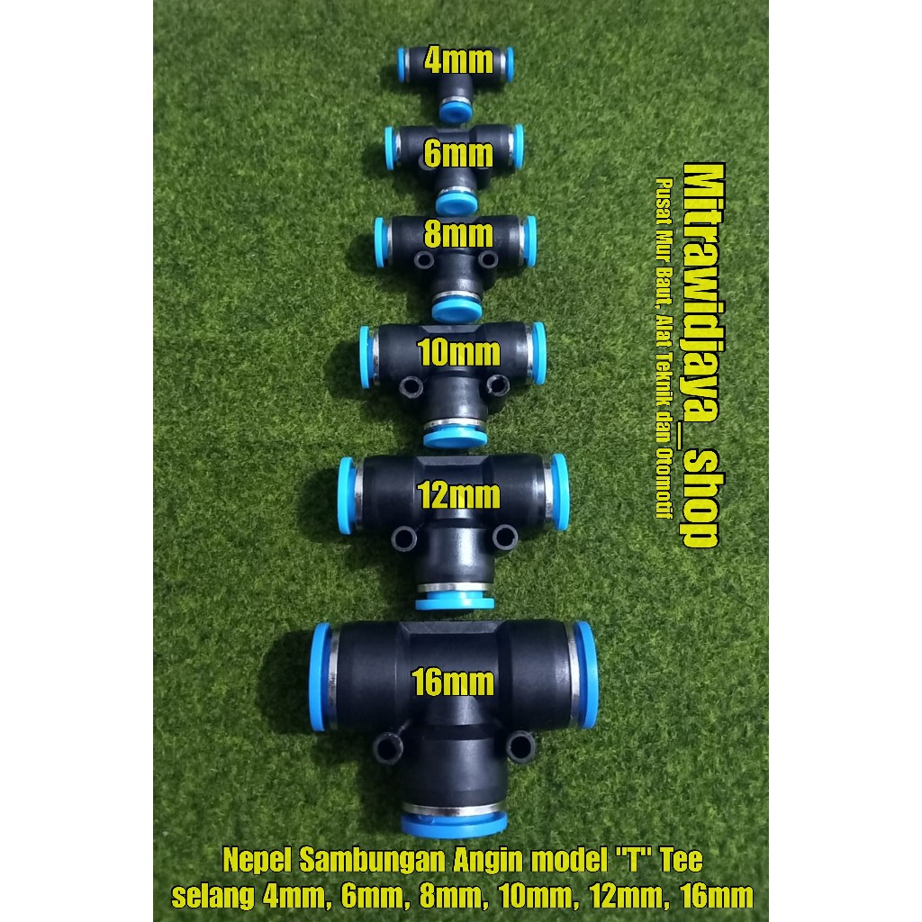 Fitting pneumatic / sambungan selang angin model TEE (T) SPE selang 4mm,6mm,8mm,10mm,12mm,16mm nepel