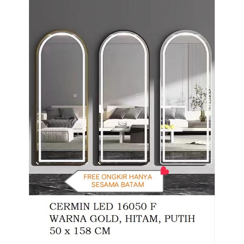 Cermin Panjang + lampu LED / CERMIN FULL BODY BENTUK OVAL UKURAN 50 X 158 CM