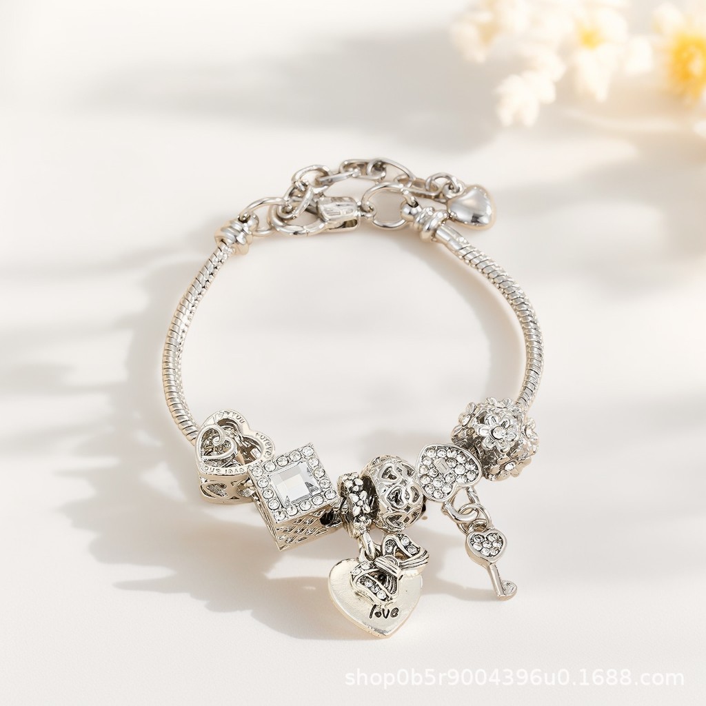 GELANG PANDORA RANTAI GEMBOK SILVER ANTI KARAT HITAM LUNTUR GELANG WANITA TERMURAH GELANG WANITA KOR