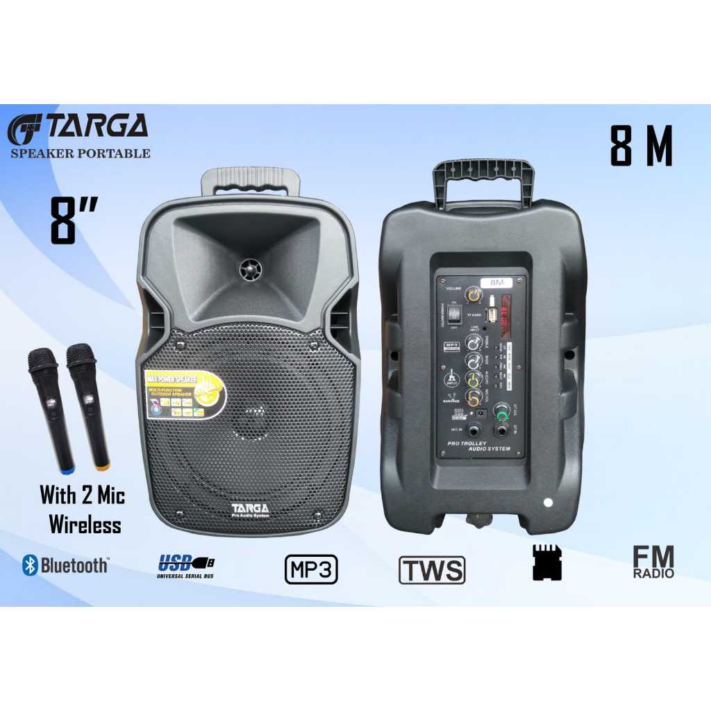 Speaker Aktif Portable Targa Original Plus 2 Mic 8M 8in 8inch 8 inch 8"