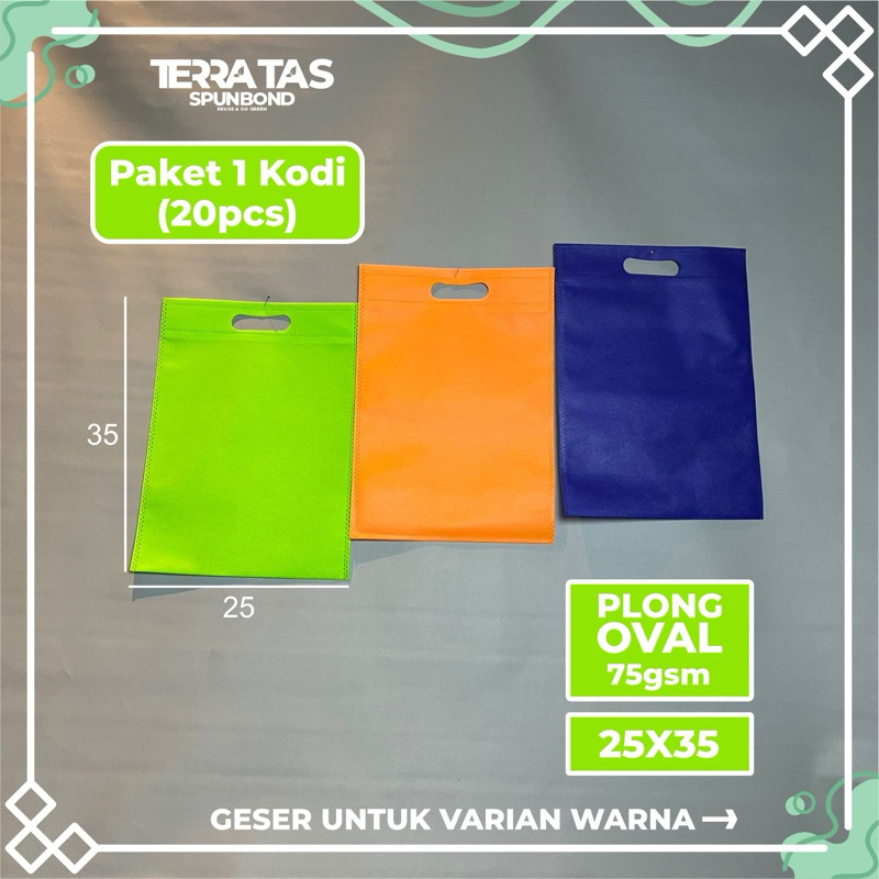 

Paket 1 Kodi 20pcs Tas Kantong Belanja Tote Bag Kain Spunbond Souvenir Hampers Plong Oval Handle 75 GSM 25x35