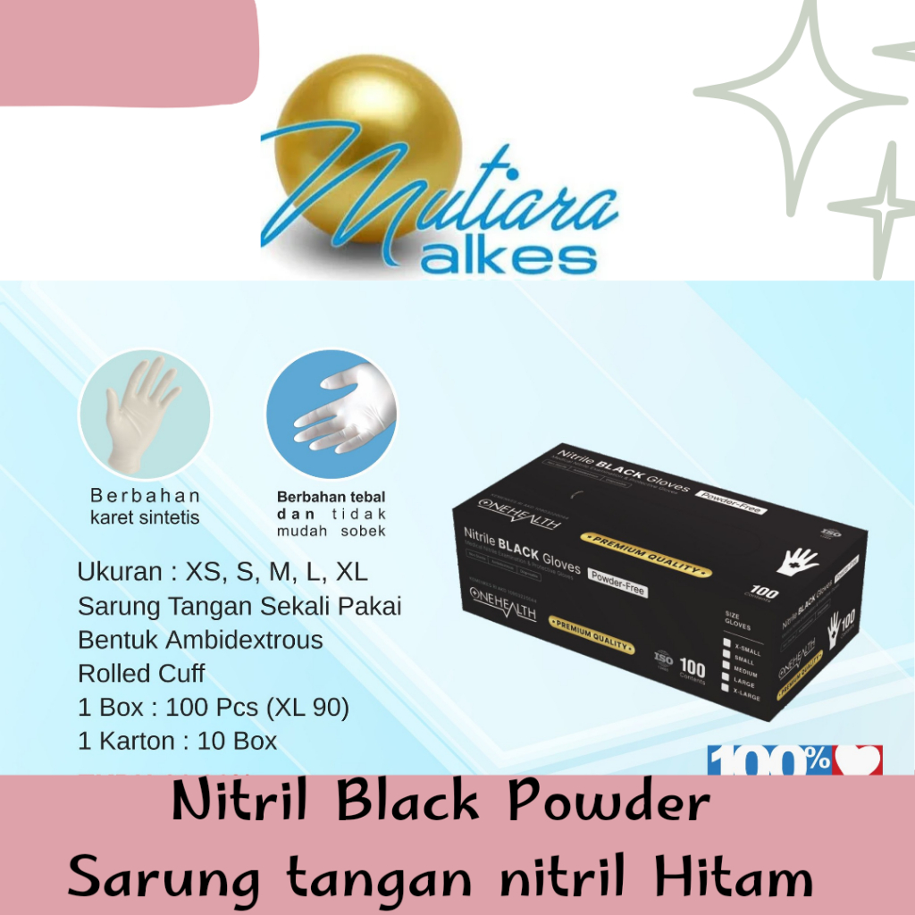 (MUTIARA ALKES) NITRILE Black / Handscoon Nitril / Sarung Tangan Tatto Hitam / Sarung Tangan Nitrile