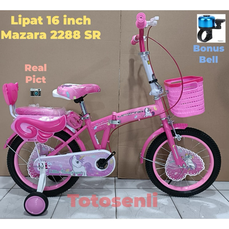sepeda lipat anak perempuan lipat 16 inch MAZARA 2288 // lipat 16 inch axxil ada keranjang