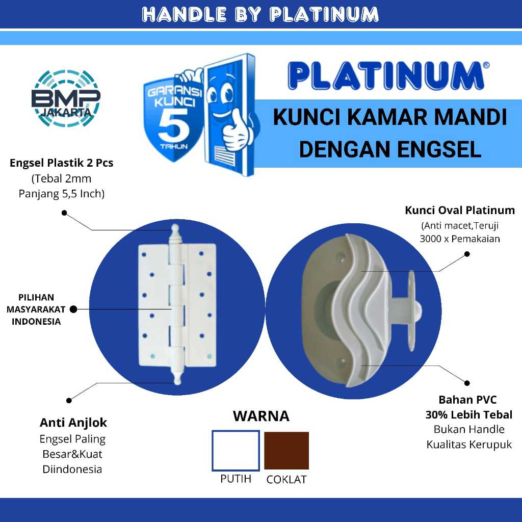 Kunci Selot Bulat Oval Handle Selop PVC otomatis grandel/ Part Pintu PVC Kamar Mandi/ Handle Pintu