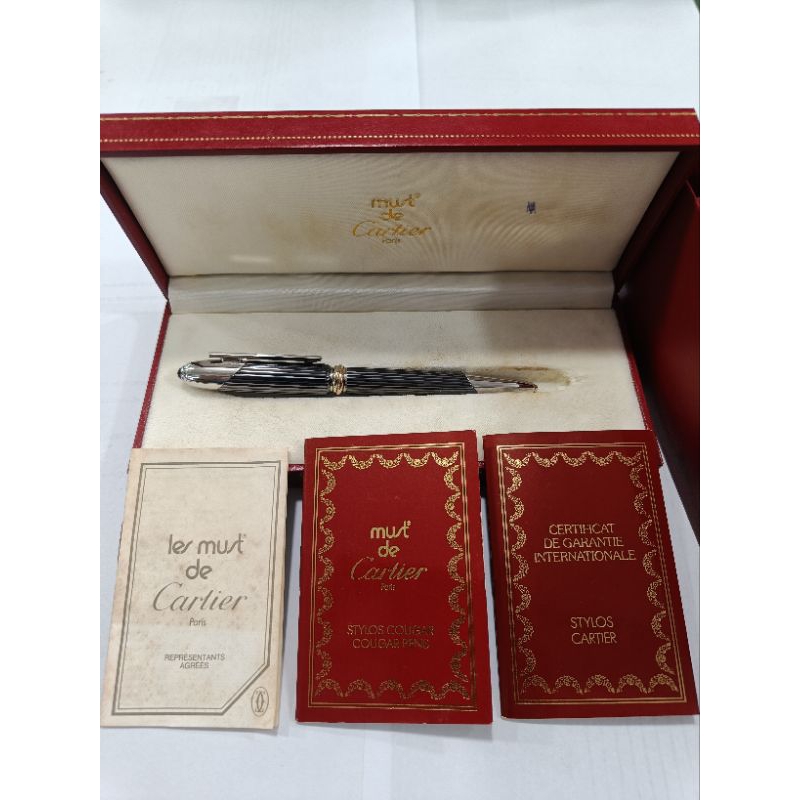 

Ballpoint pen pulpen Cartier Cougar de Cartier Silver Onyx Fountain 18K Nib Titanium ORIGINAL sangat bagus FULLSET siap pakai