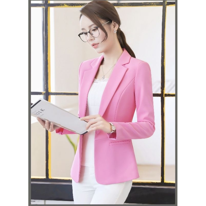 Jas/ blazer wanita / Jas wanita pink / kuning / hijau toska / fanta /hitam slimfit /kantor / masa ki