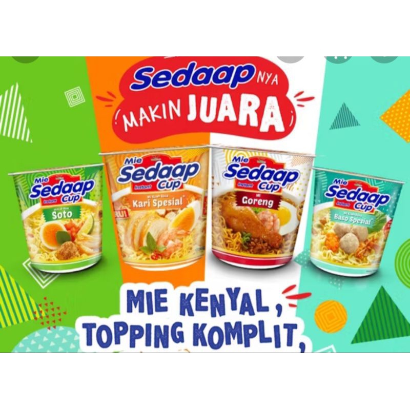 

Mie Instan sedap cup - Rasa Soto,Rasa Kari ayam spesial,Rasa Mie goreng,Rasa Baso sapi isi 12